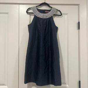Vineyard‎ Vines Women's Silk Navy Shift Dress Embroidered Neck Size 8